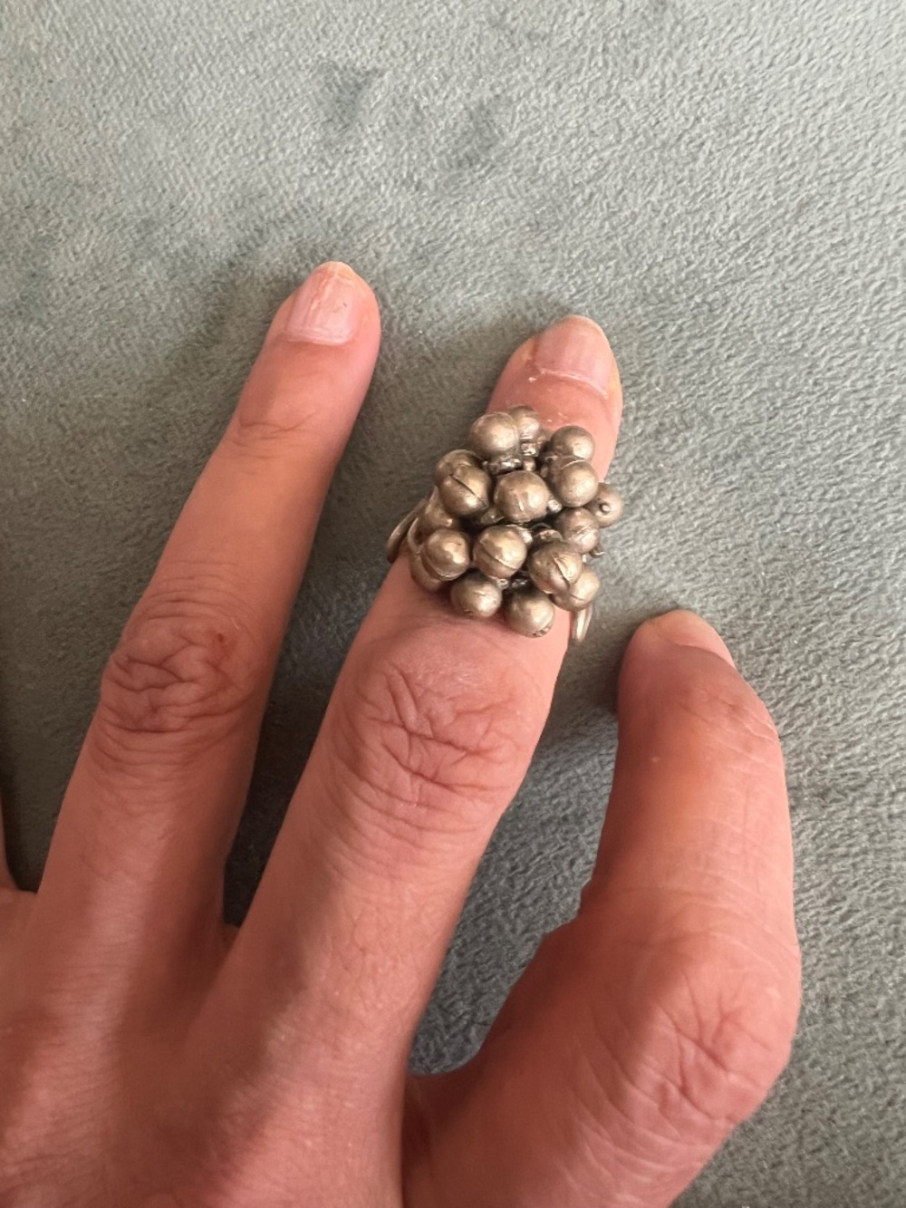 Antique Tribal Silver Indian Banjara Cluster Ball Statement Cocktail Ring-5.5